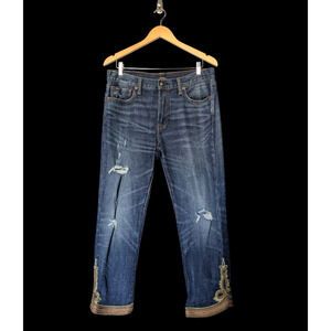 Polo Ralph Lauren Waverly Straight Crop Jeans Size 32 Embroidered Hem Military